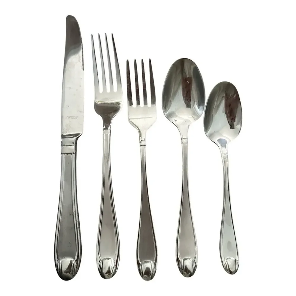 5 pc Place Setting SATIN GARNET Oneida 18/10 Stainless Flatware Spoon Fork Knife